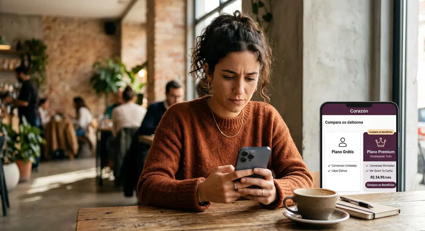 Comparação entre apps de namoro grátis e pagos.